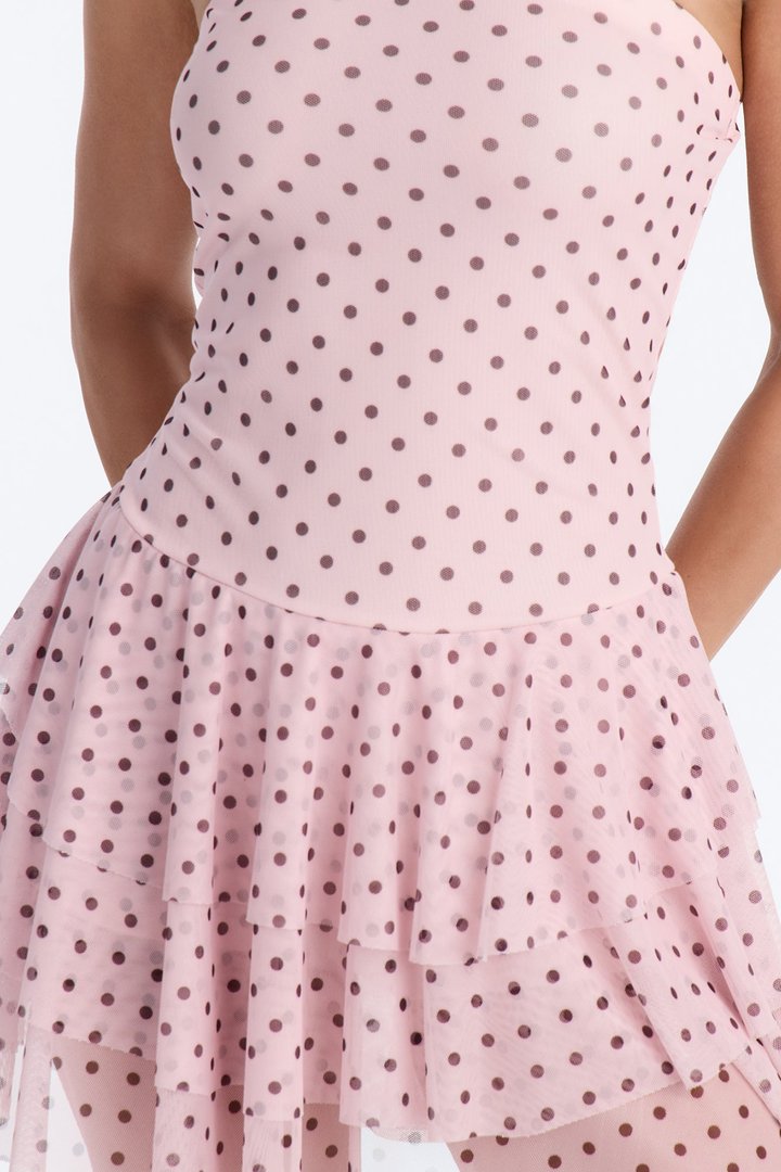 Evie Strapless Ruffle Mesh Mini Dress - Pink/combo