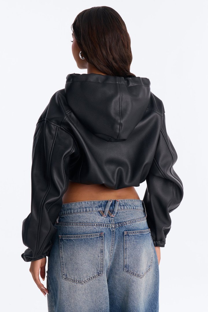 Keep It Classy Faux Leather Cropped Bomber - Black