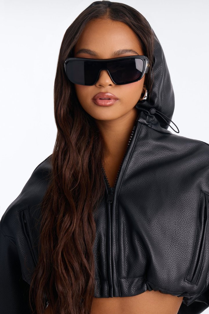 Keep It Classy Faux Leather Cropped Bomber - Black