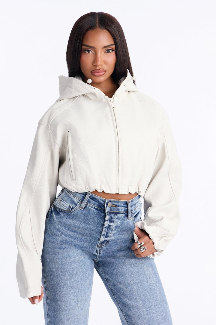 Keep It Classy Faux Leather Cropped Bomber - Ivory