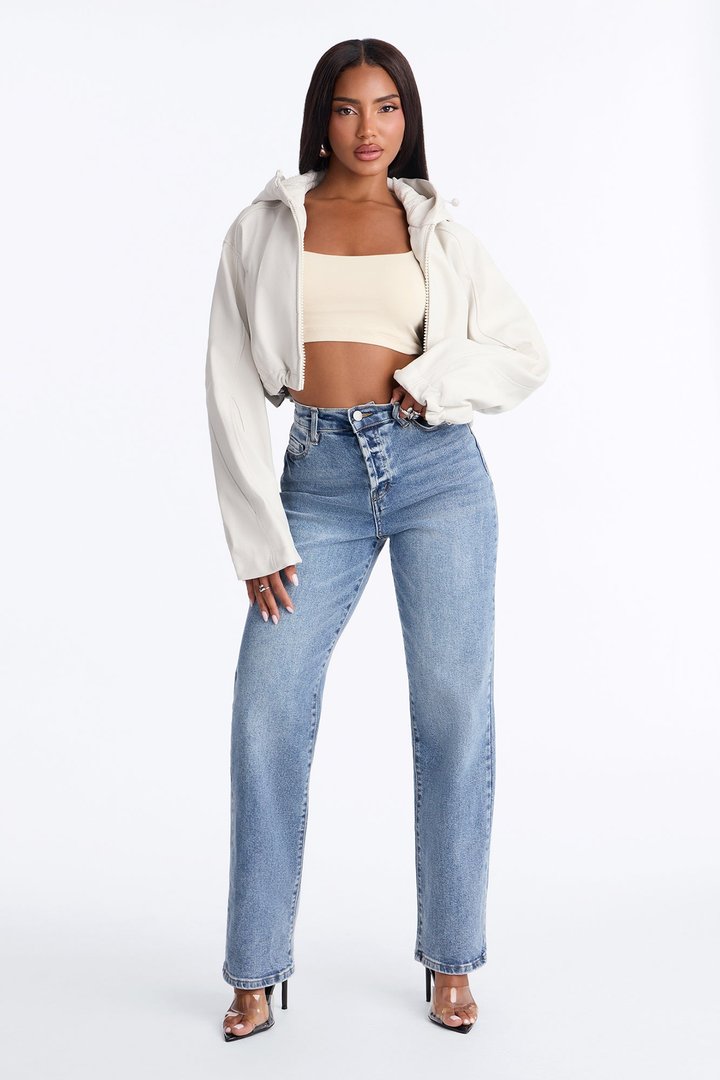 Keep It Classy Faux Leather Cropped Bomber - Ivory