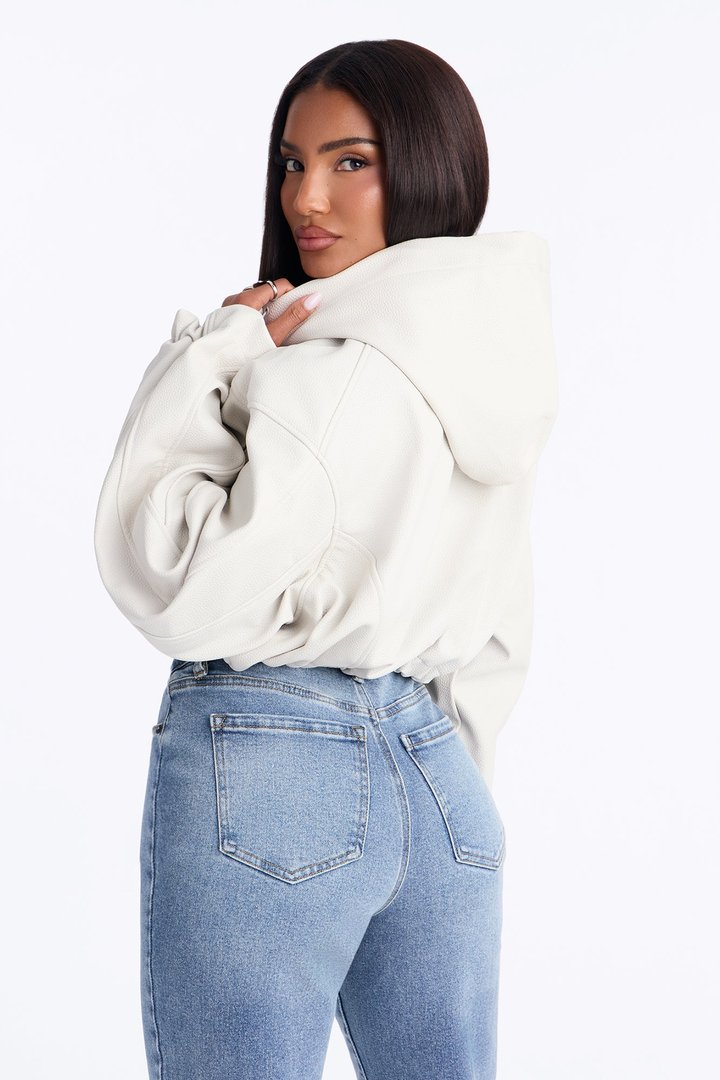 Keep It Classy Faux Leather Cropped Bomber - Ivory
