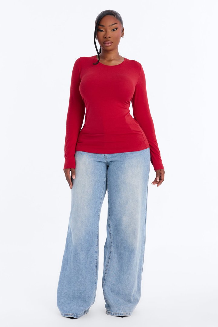 Julia Long Sleeve Top - Brick Red