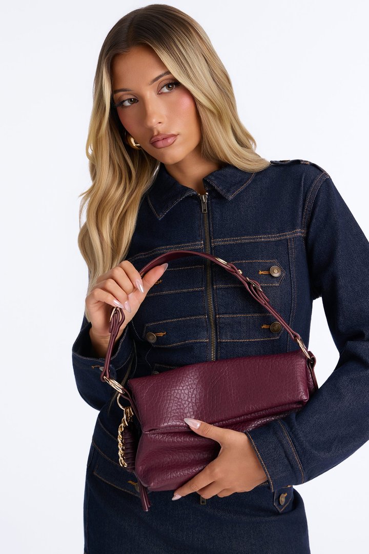 Really Like That Faux Leather Shoulder Bag - Burgundy