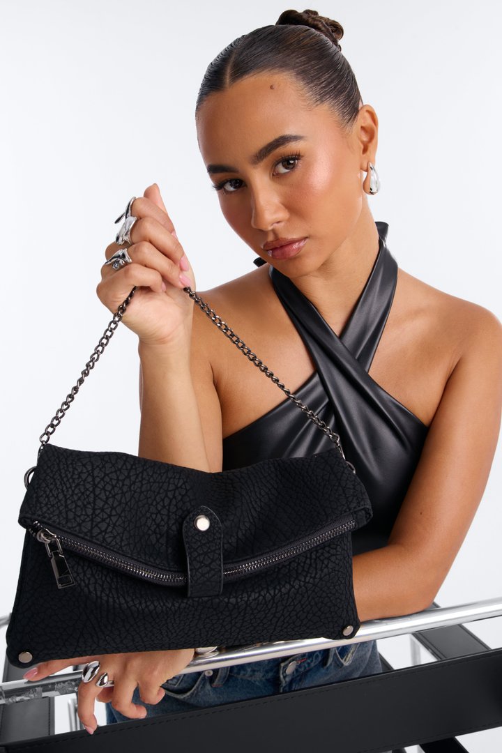 Secret Romance Faux Leather Clutch - Black
