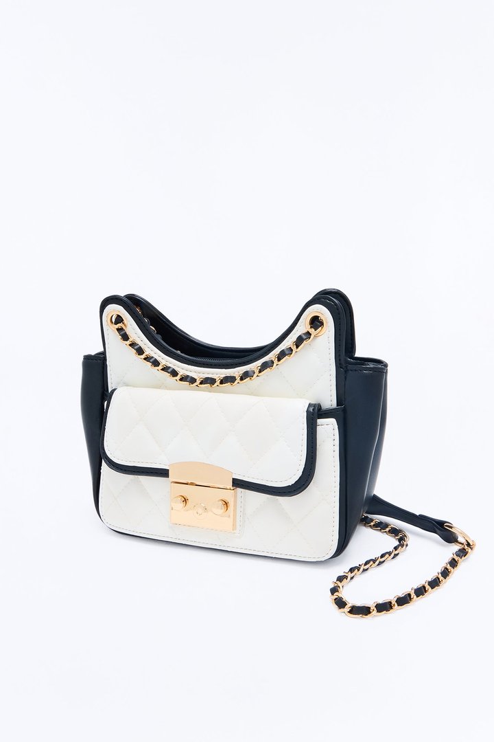 Just The Two Of Us Faux Leather Crossbody Handbag - White/Black