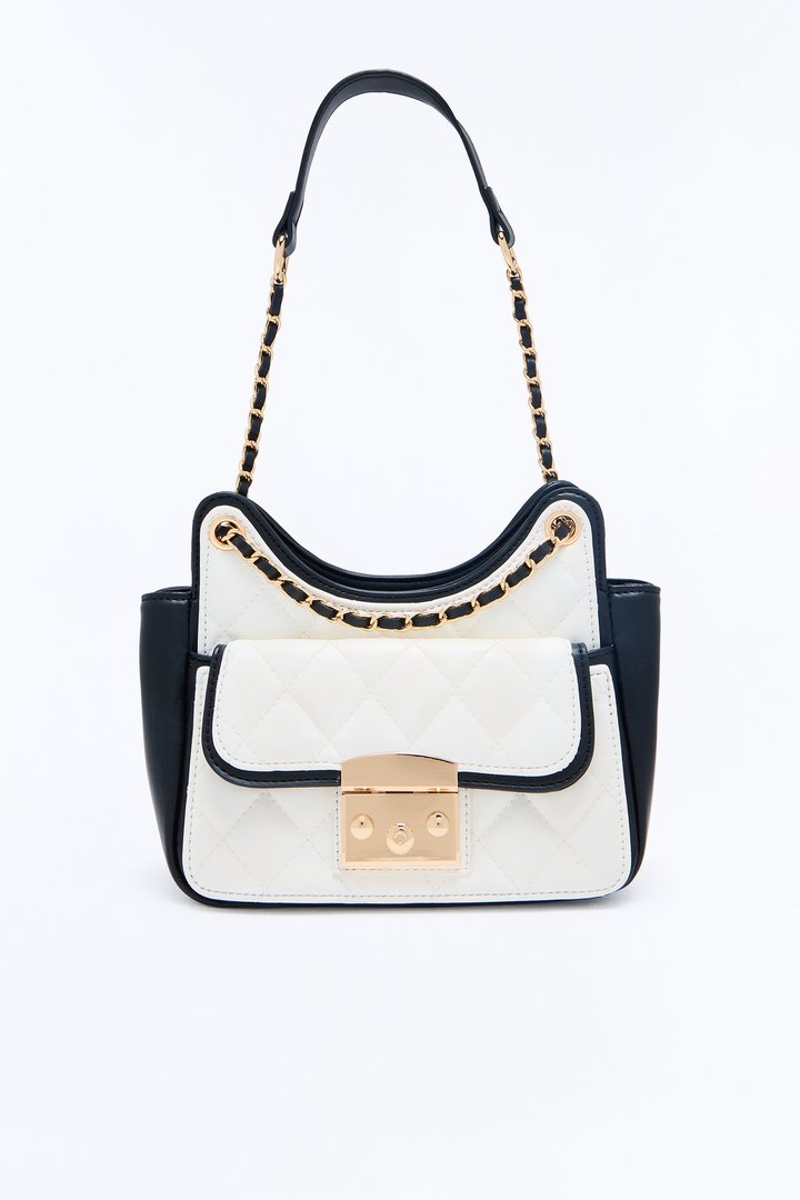 Just The Two Of Us Faux Leather Crossbody Handbag - White/Black
