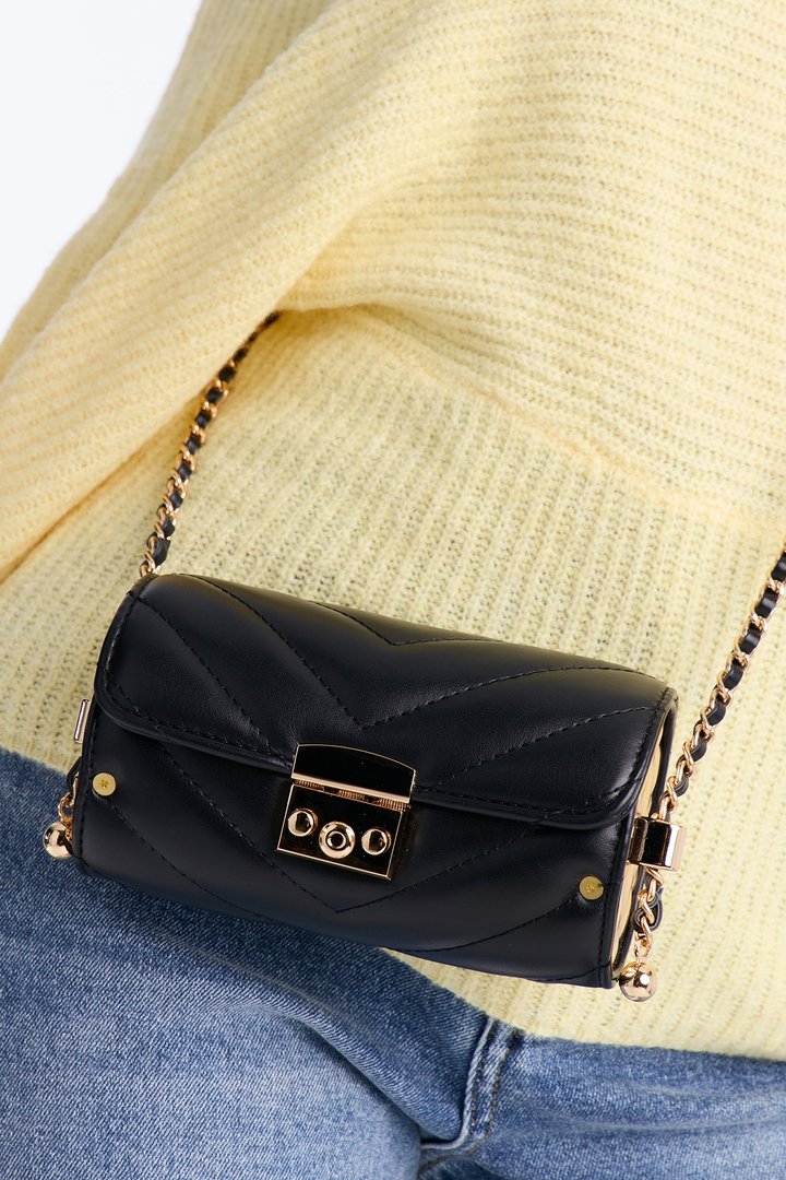 I Watch The Moon Faux Leather Crossbody Handbag - Black