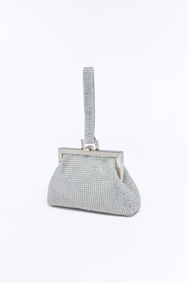Living In Lux Rhinestone Wristlet Clutch Handbag - Silver