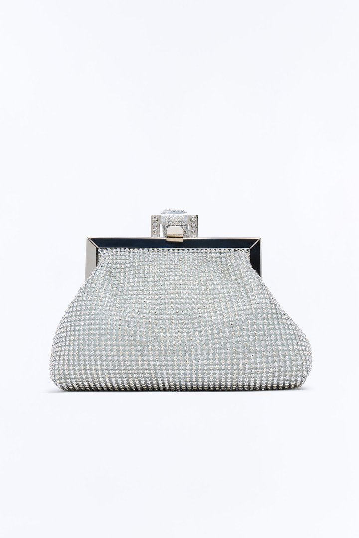 Living In Lux Rhinestone Wristlet Clutch Handbag - Silver