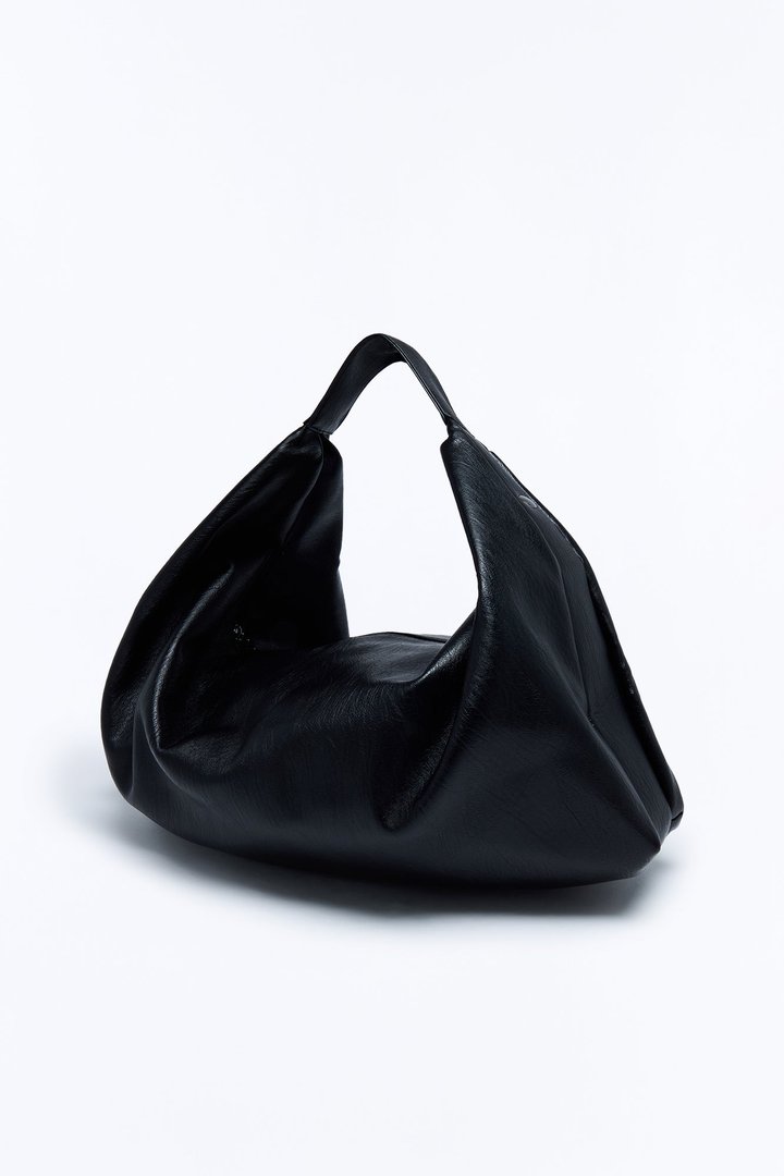 Second Guessing Distressed Faux Leather Shoulder Bag - Black