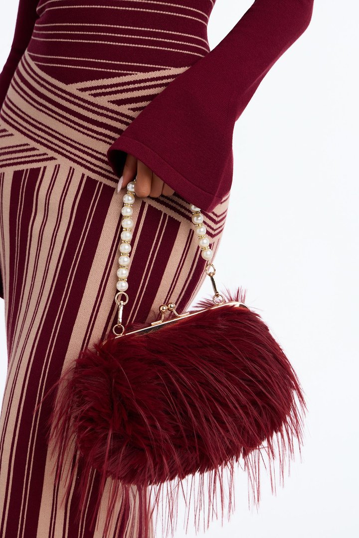 Double Date Faux Fur Clutch - Burgundy