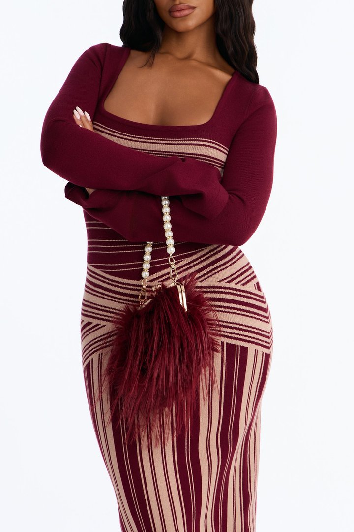 Double Date Faux Fur Clutch - Burgundy