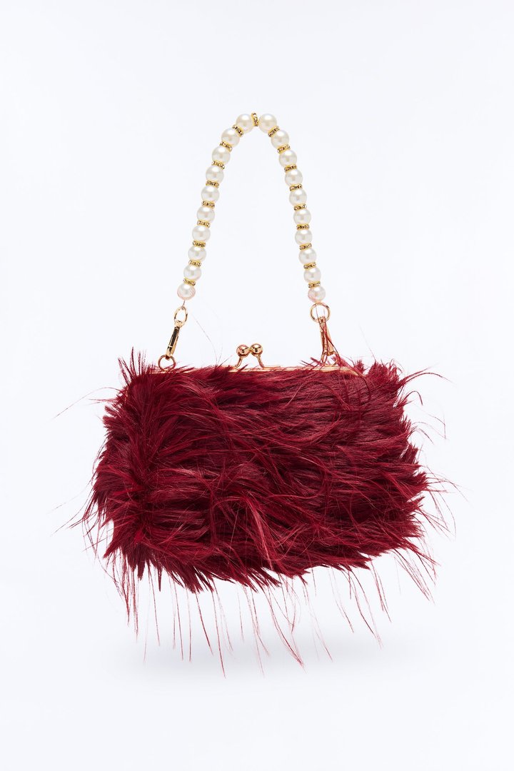 Double Date Faux Fur Clutch - Burgundy