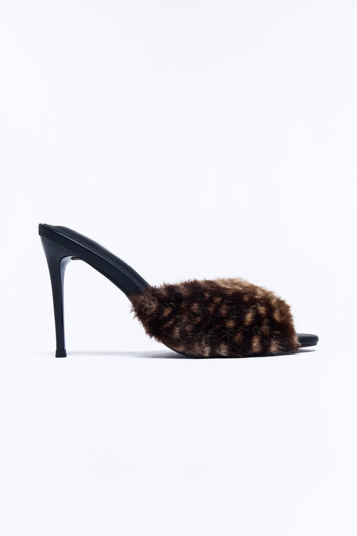 Roy Faux Fur Trim Heels - BrownCombo