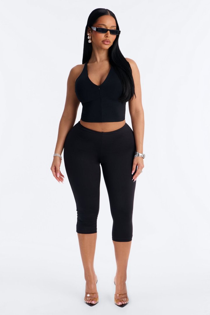 Second Skin Double Lined Front Zip Sleeveless Top - Black