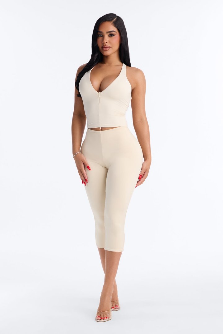 Second Skin Double Lined Front Zip Sleeveless Top - Bone
