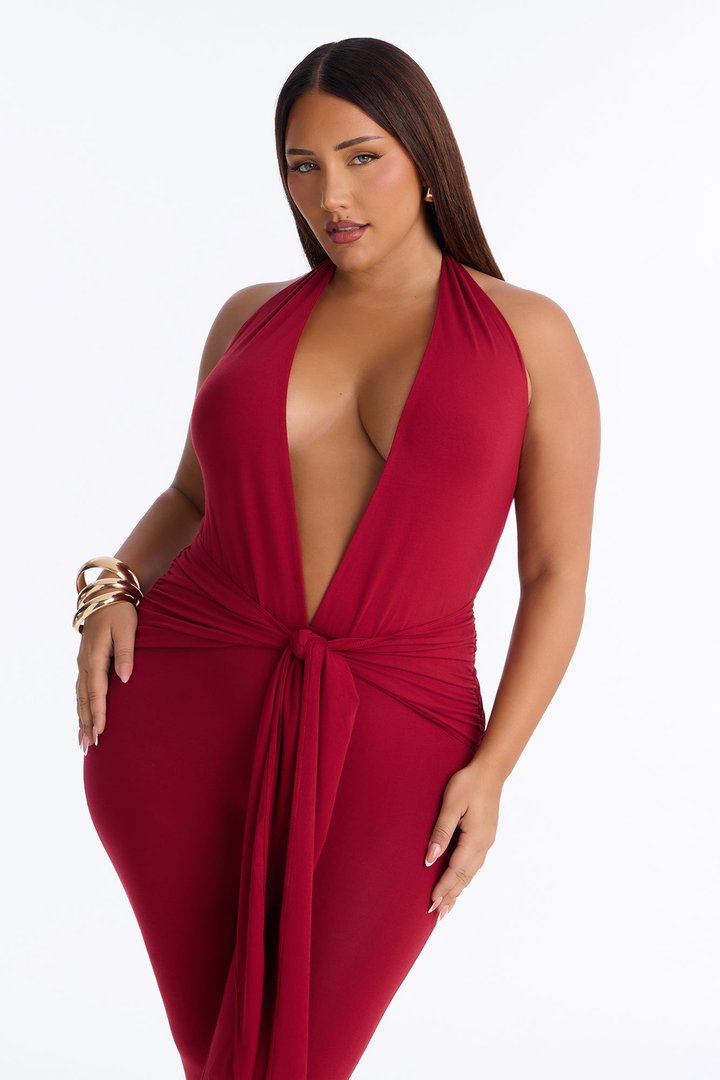 Karla Plunge Capri Catsuit - Wine