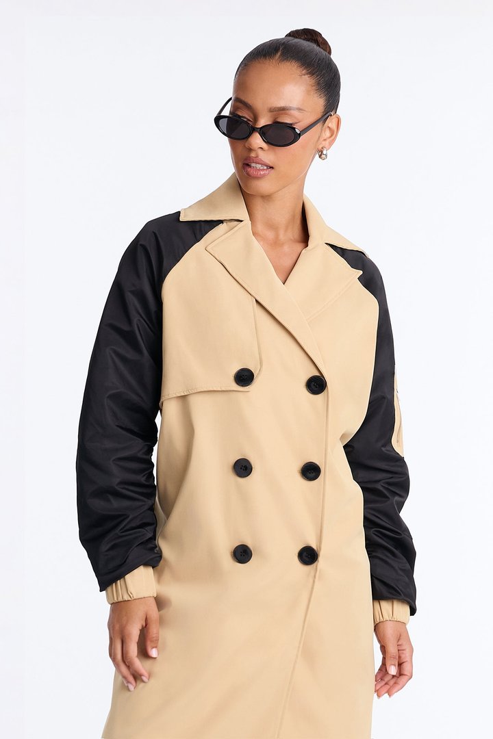 So Caught Up Trench Coat - Camel/combo