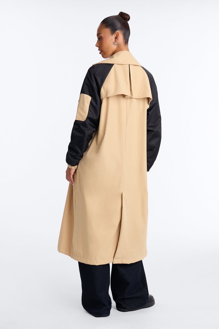 So Caught Up Trench Coat - Camel/combo