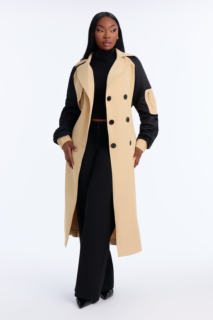 So Caught Up Trench Coat - Camel/combo