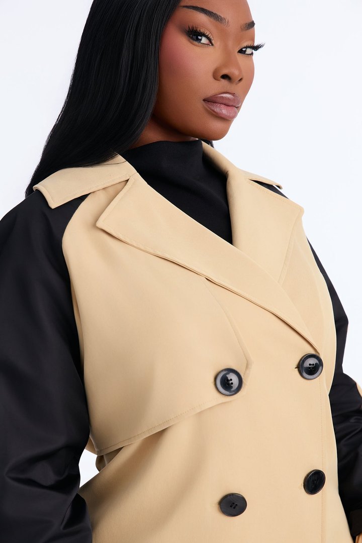 So Caught Up Trench Coat - Camel/combo