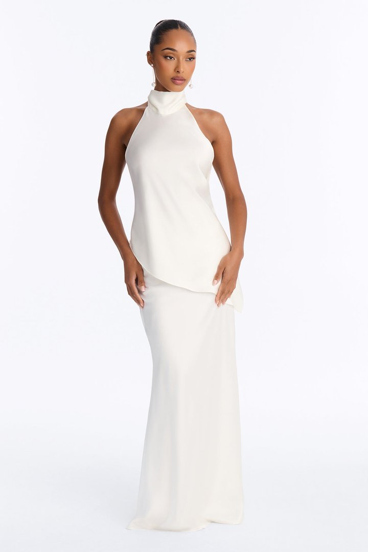Elika Backless Satin Halter Top - Ivory