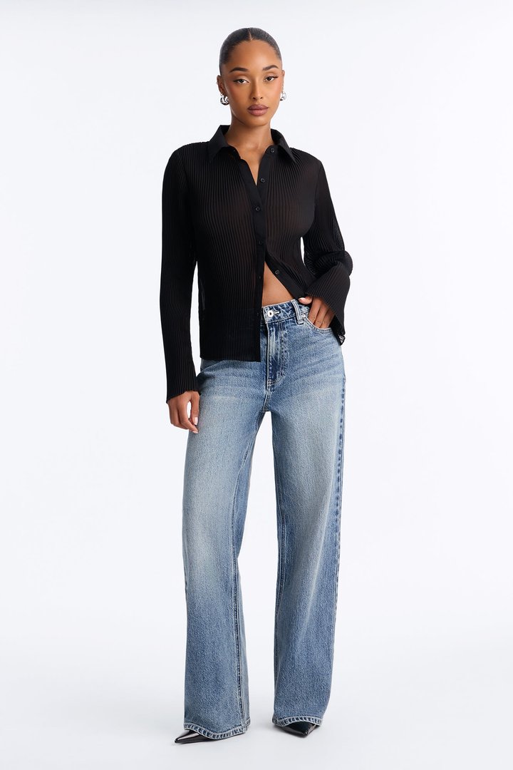 Taking Calls Plisse Chiffon Blouse - Black