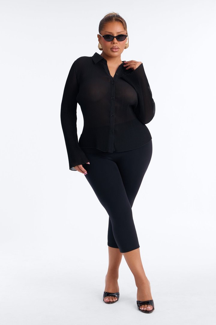 Taking Calls Plisse Chiffon Blouse - Black