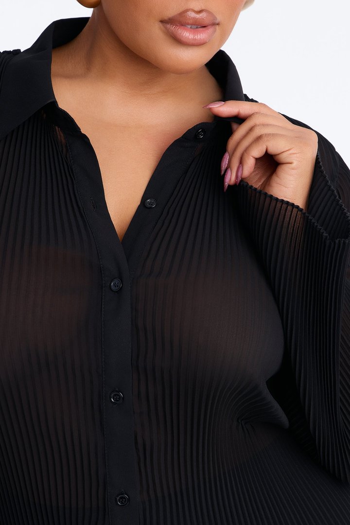 Taking Calls Plisse Chiffon Blouse - Black