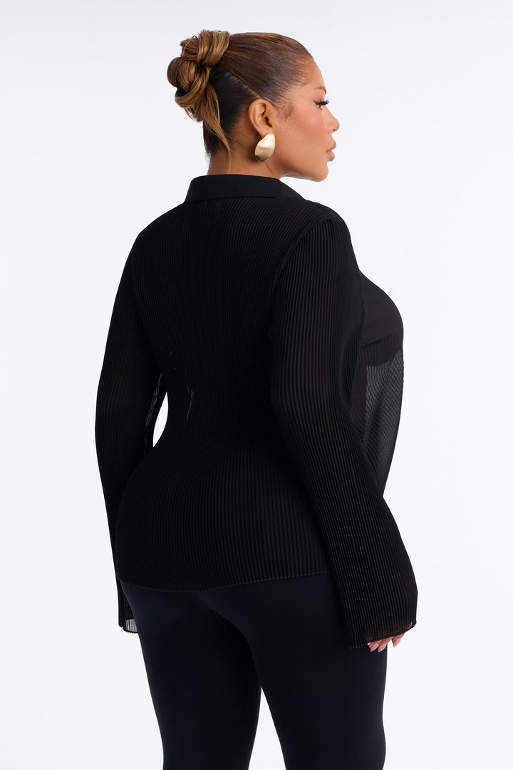 Taking Calls Plisse Chiffon Blouse - Black