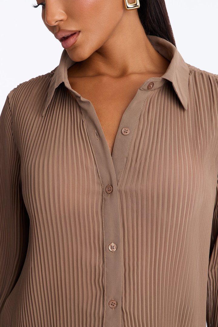 Taking Calls Plisse Chiffon Blouse - Mocha