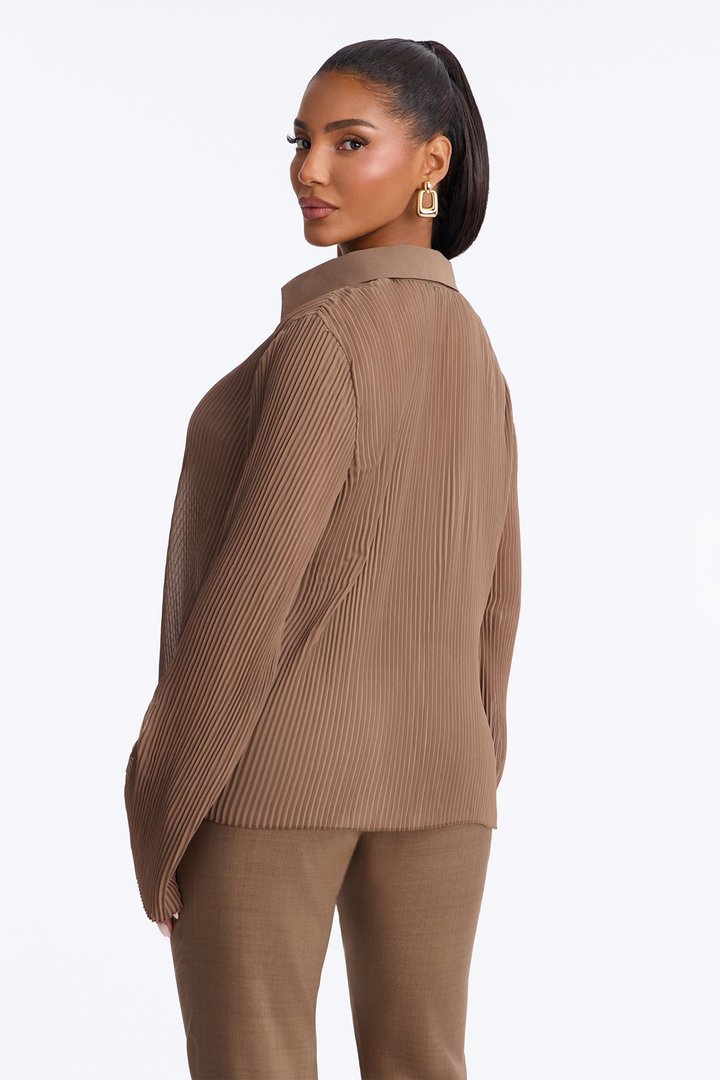 Taking Calls Plisse Chiffon Blouse - Mocha