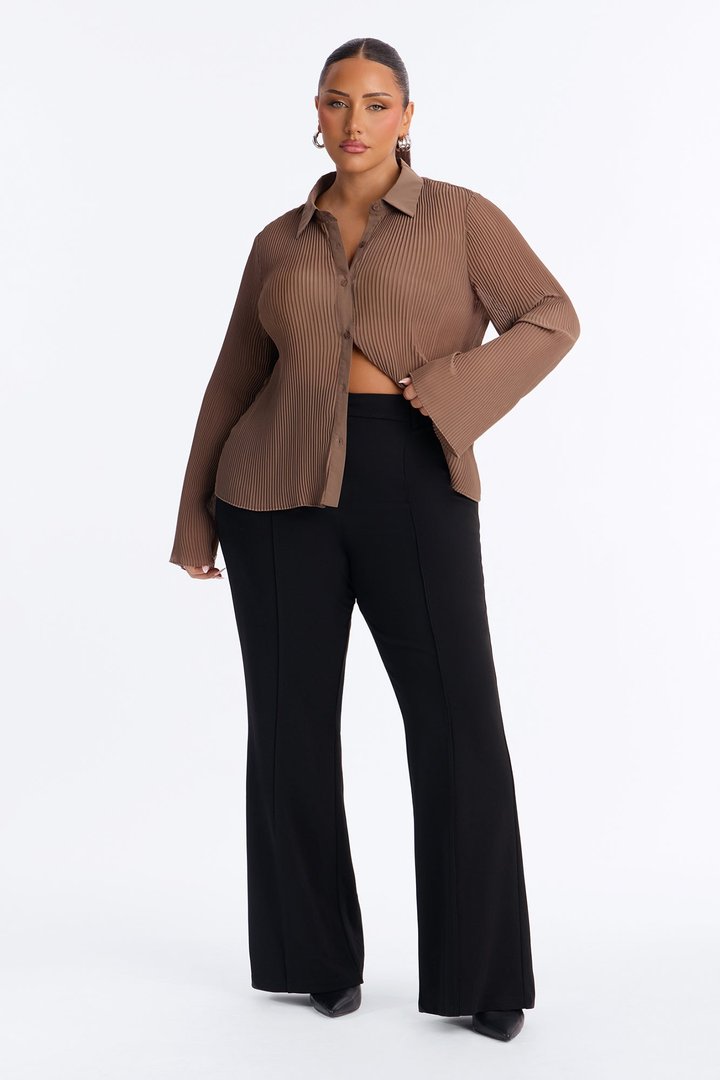 Taking Calls Plisse Chiffon Blouse - Mocha