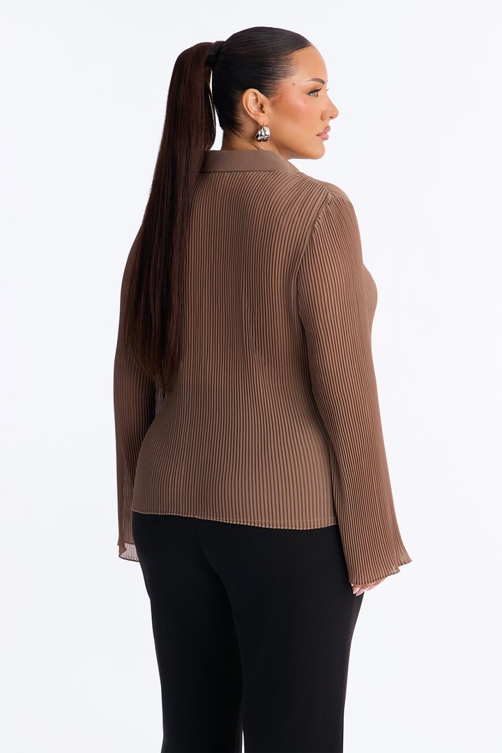 Taking Calls Plisse Chiffon Blouse - Mocha