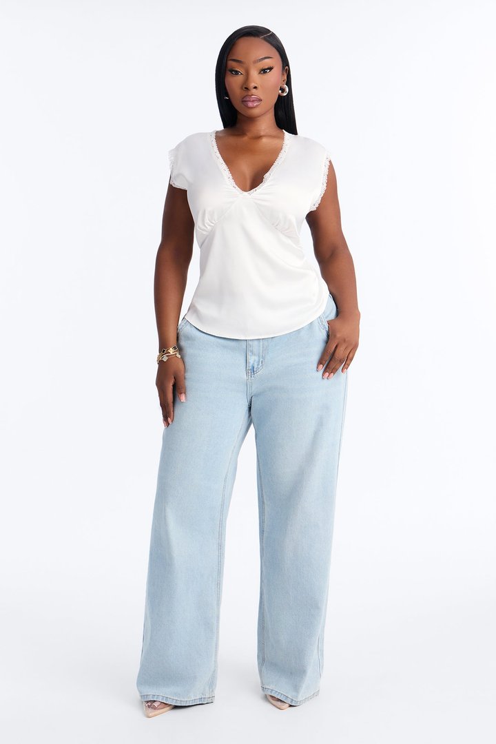 Sweet Smiles Satin Keyhole Blouse - Ivory