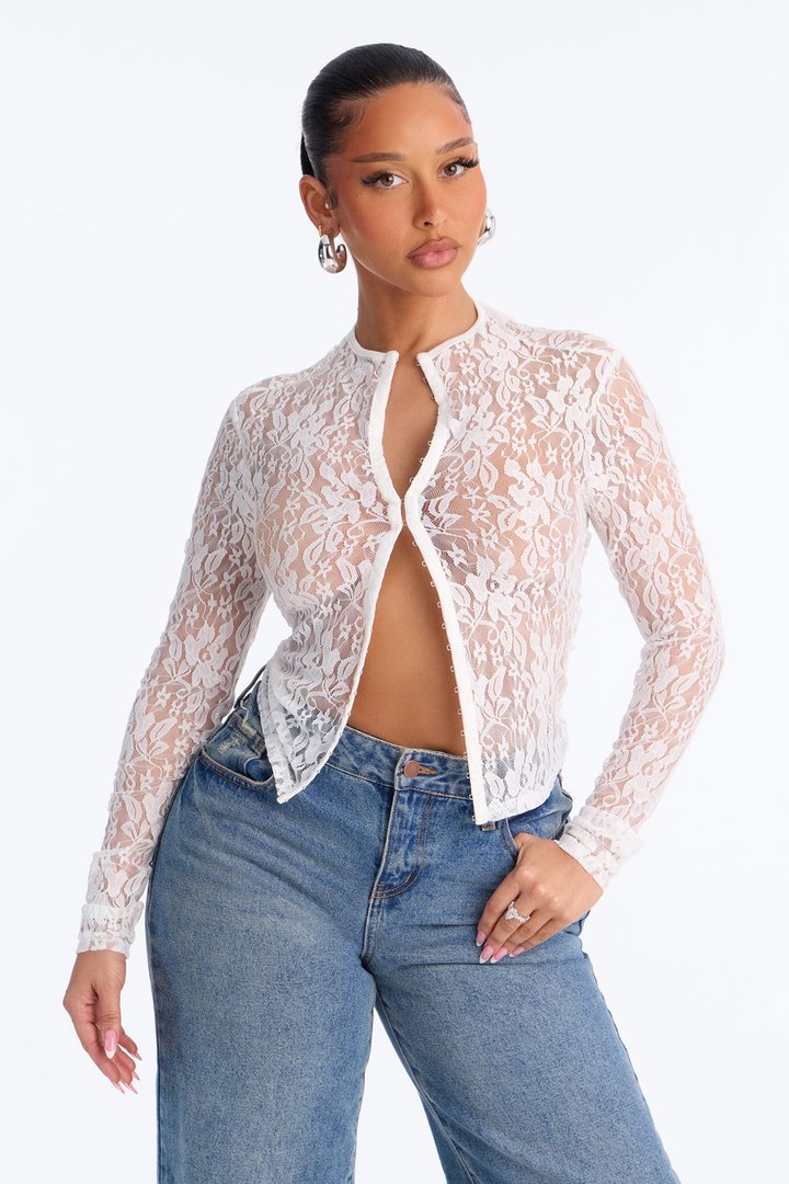 Lani Lace Mock Neck Long Sleeve Top - White