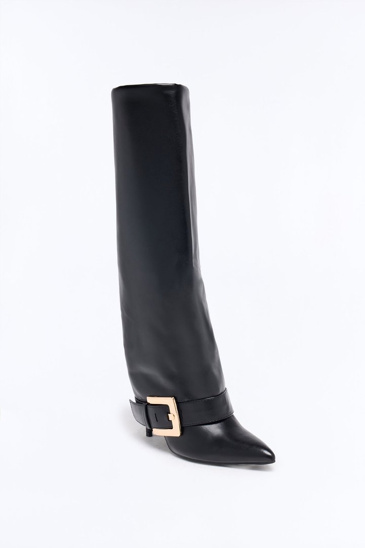 Just My Luck Overlay Heeled Boots - Black
