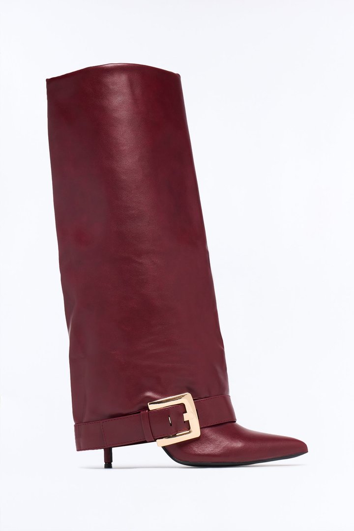 Just My Luck Overlay Heeled Boots - Wine