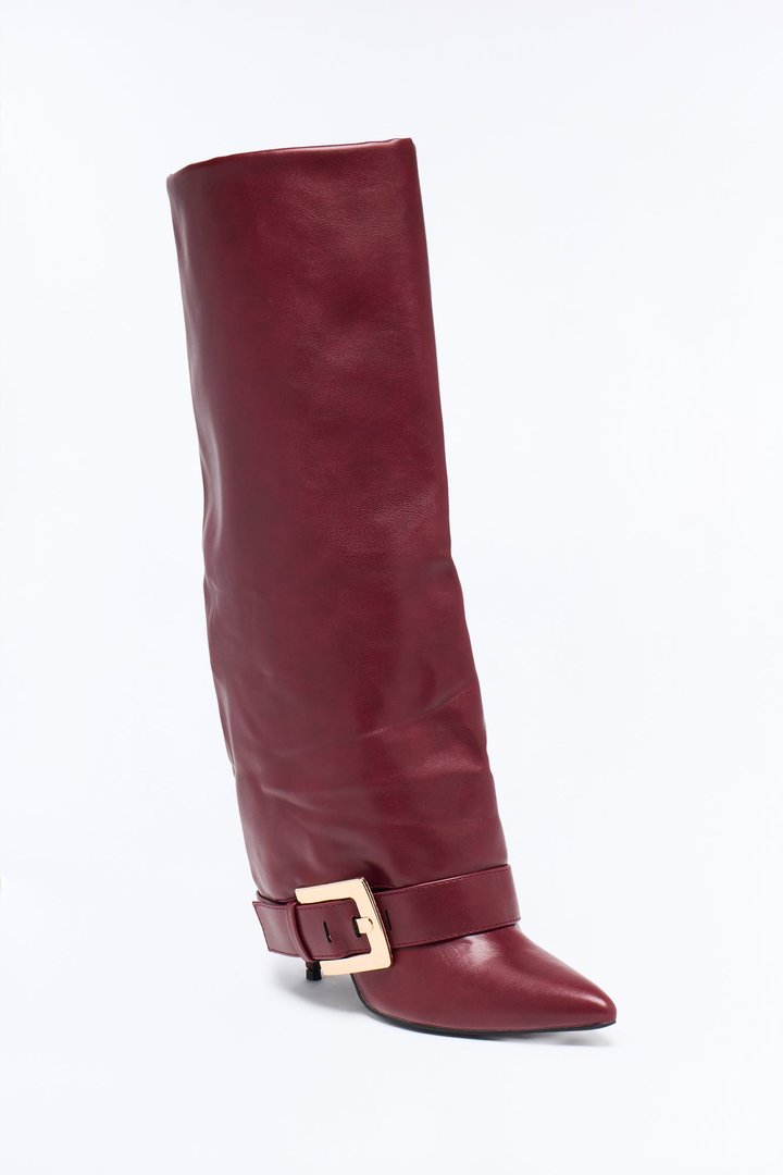 Just My Luck Overlay Heeled Boots - Wine