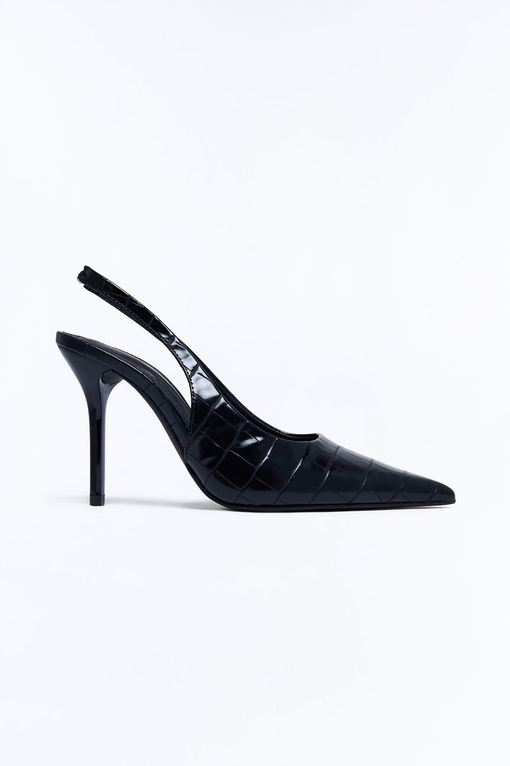 Big Deal Croc Slingback Heels - Black