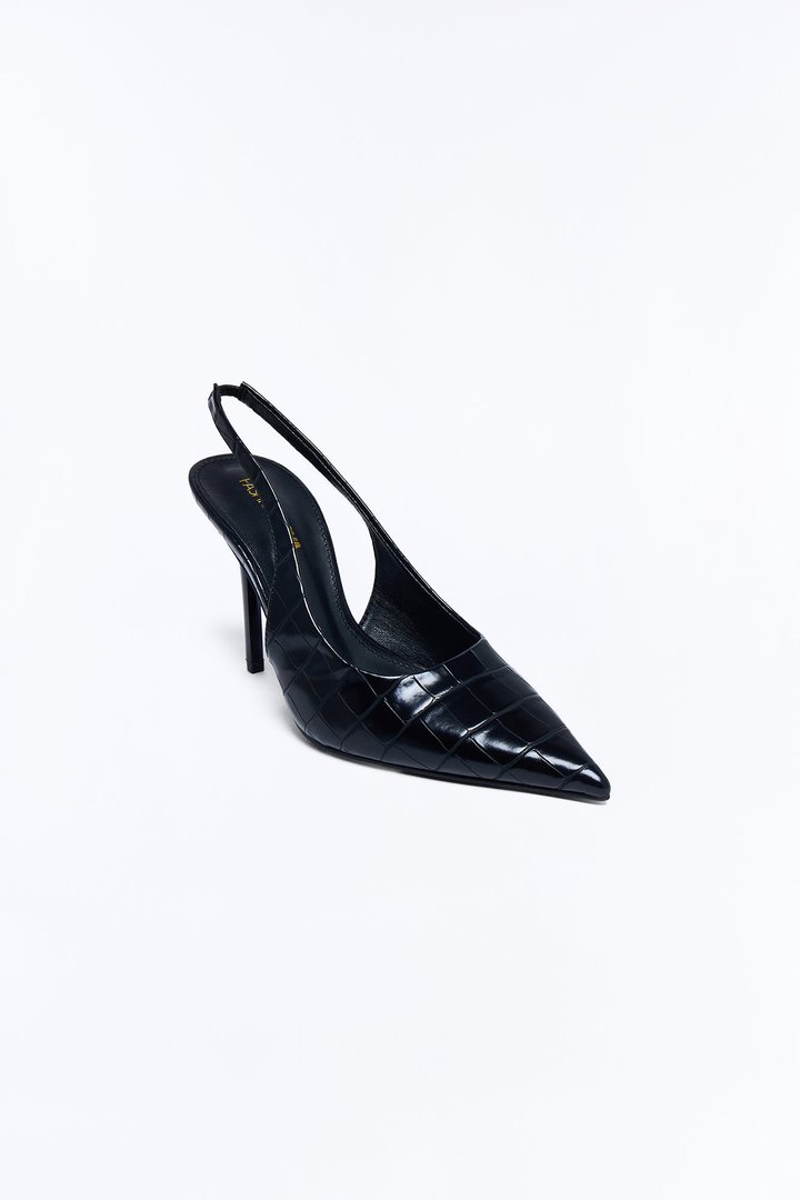 Big Deal Croc Slingback Heels - Black