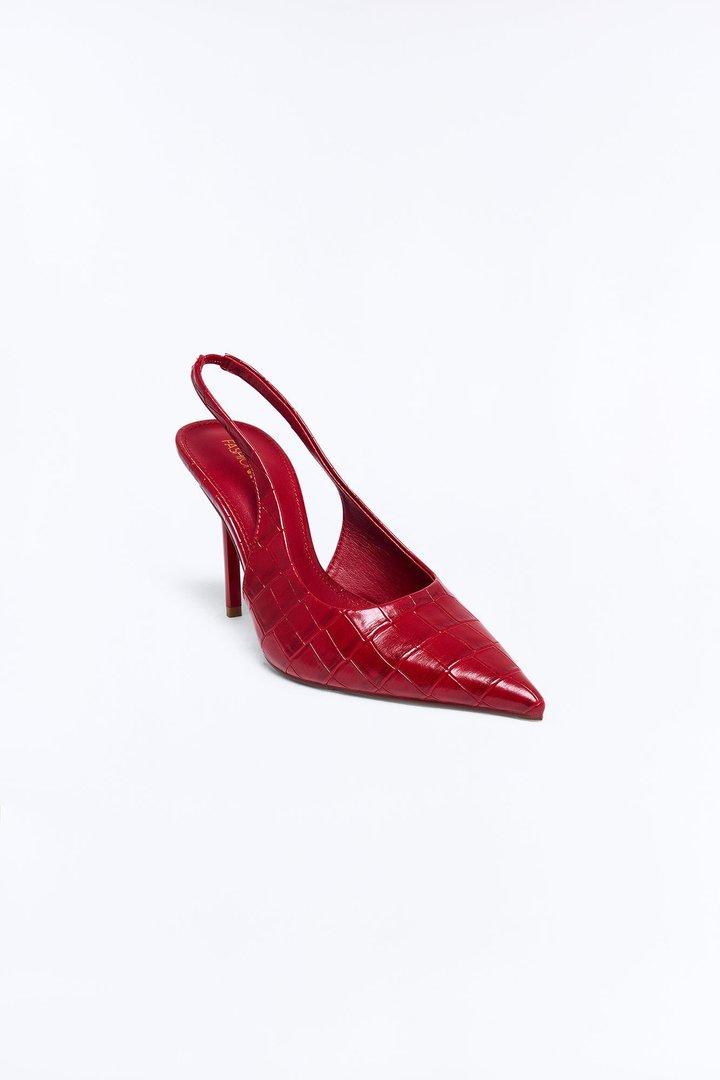 Big Deal Croc Slingback Heels - Red