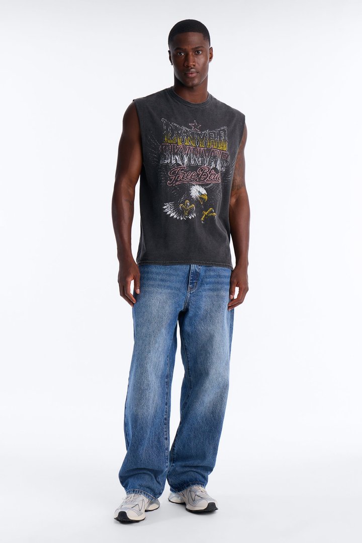 Lynard Skynyrd Free Bird Vintage Oversized Muscle Tee - Black