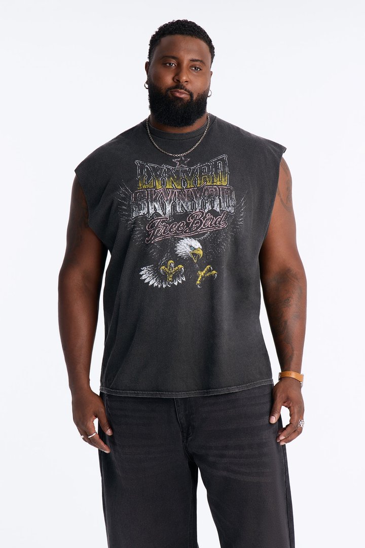 Lynard Skynyrd Free Bird Vintage Oversized Muscle Tee - Black
