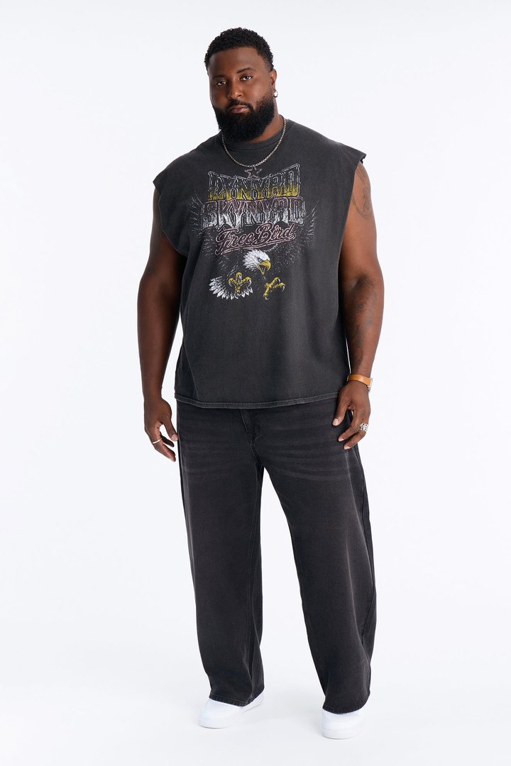 Lynard Skynyrd Free Bird Vintage Oversized Muscle Tee - Black