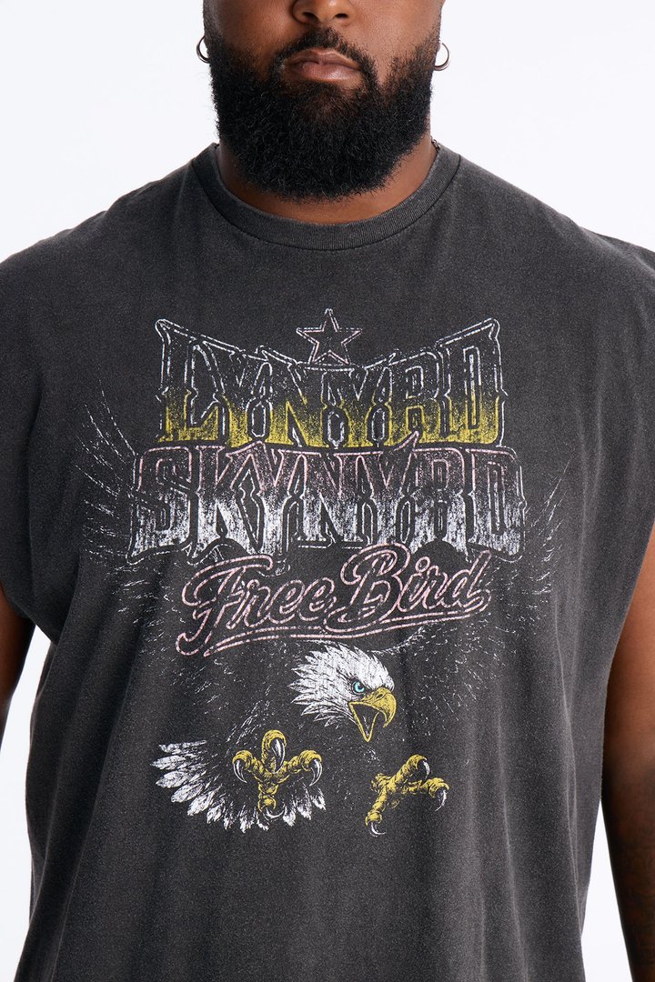 Lynard Skynyrd Free Bird Vintage Oversized Muscle Tee - Black