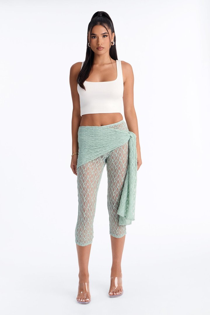 Emory Draped Tie Lace Capri Legging - Sage