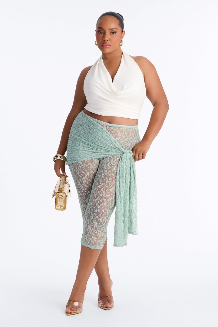 Emory Draped Tie Lace Capri Legging - Sage