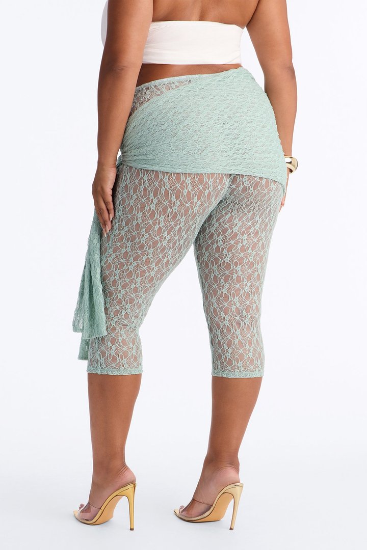 Emory Draped Tie Lace Capri Legging - Sage
